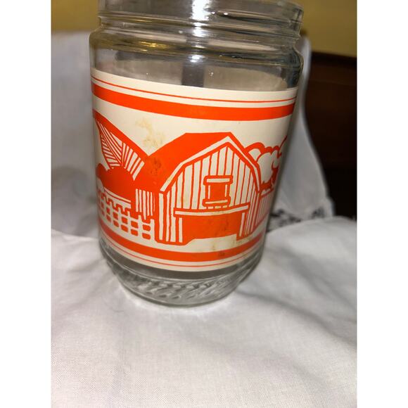 Vintage 70s Anchor Hocking 4 Seasons Peanut Butter Jar Set Blue Orange Red Green - Picture 3 of 5